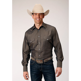 Roper Men's Grey Floral Stripe Long Sleeve Snap Western Shirt