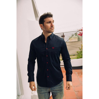 Platini Men's Modern Fit Navy Dress Shirt