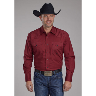 Roper Men's Diamond Stretch Red Long Sleeve Snap Shirt