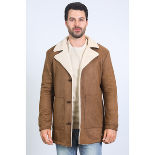 Men's Sherpa Lined Faux Suede Coat- Camel