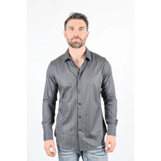 Mens Modern Fit Stretch Foiled Black Long Sleeve Shirt