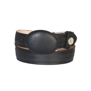 Black leather belt with oval buckle