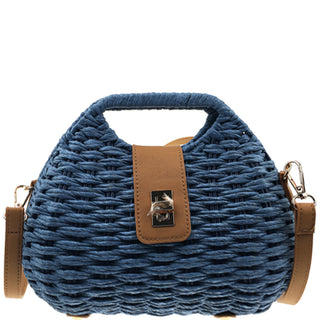 Women's Straw Woven Summer Crossbody Handbag - Blue