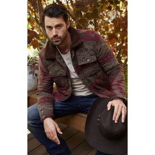 Men's Ethnic Aztec Quilted W/ Faux Fur Lined Jacket - Burgundy