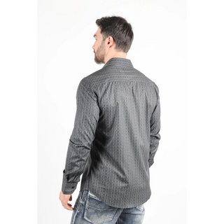 Mens Modern Fit Stretch Foiled Black Long Sleeve Shirt