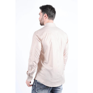 Mens Modern Fit Stretch Foiled Beige Long Sleeve Shirt