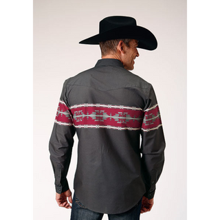 Roper Men's Vintage Southwestern Print Long Sleeve Snap Western Shirt