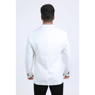 Platini Men's Double Button Faux Suede Blazer - White