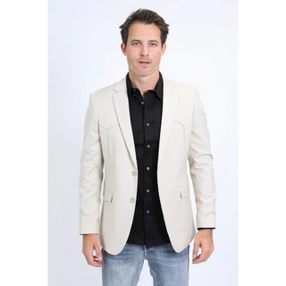 Platini Men's Double Button Western Blazer - Beige