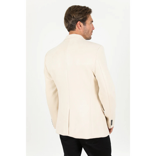 Platini Men's Double Button Faux Suede Blazer - Off White