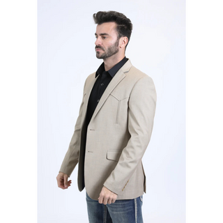 Platini Men's Double Button Western Blazer - Taupe/Beige
