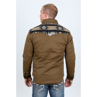 Men's Ethnic Aztec Quilted W/ Faux Fur Lined Twill Jacket - Khaki