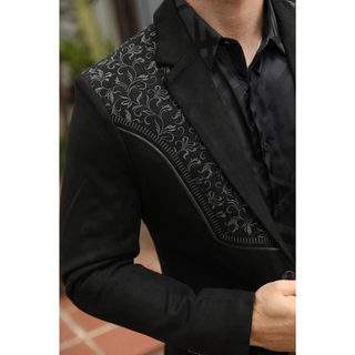 Platini Men's Black Embroidered Suede Blazer