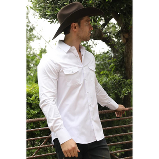 Platini Men's Western Snap Solid White Dress Shirt