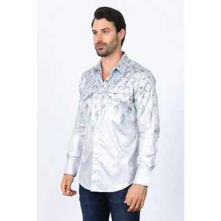 Mens Modern Fit Panoramic Foil Print Shirt - White