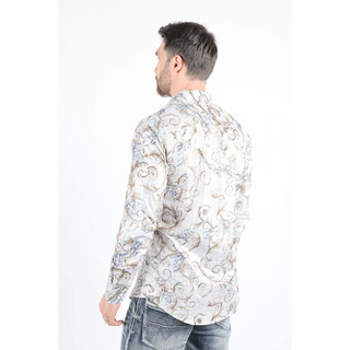 Mens Modern Fit Stretch Foiled Off White Long Sleeve Shirt