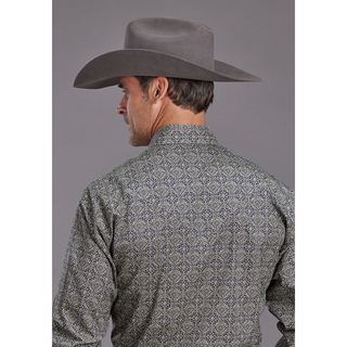Stetson Men's Blue Medallion Print Long Sleeve Snap Western Shirt