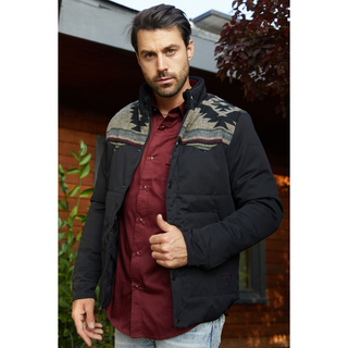 Men's Ethnic Aztec Quilted W/ Faux Fur Lined Twill Jacket - Black