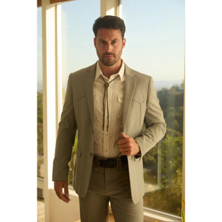 Platini Men's Western Sport Suit with Elbow Patches  - Grey