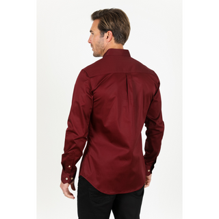 Platini Men's Modern Fit Burgundy Dress Shirt