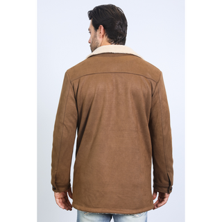 Men's Sherpa Lined Faux Suede Coat- Camel