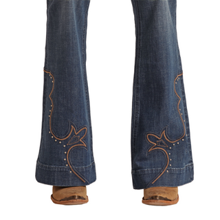 Rock & Roll Denim Mid Rise Trouser Jeans w/ Western Embroidery
