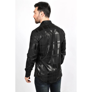 Mens Modern Fit Stretch Foiled Black Long Sleeve Shirt