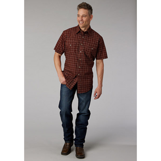 Roper Men's Red Arrow Print Short Sleeve Snap Shirt
