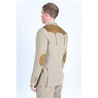 Platini Men's Western Suit Sport Coat with Suede Yokes and Elbow Patches - Khaki