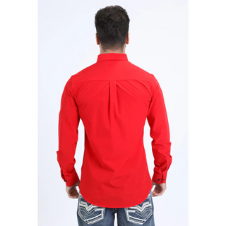 Platini Men's Single Pocket Logo Modern Fit Stretch Dress Shirt - Red