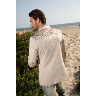 Platini Men's Embroidery Fashion Blazer - Beige