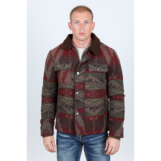 Men's Ethnic Aztec Quilted W/ Faux Fur Lined Jacket - Burgundy