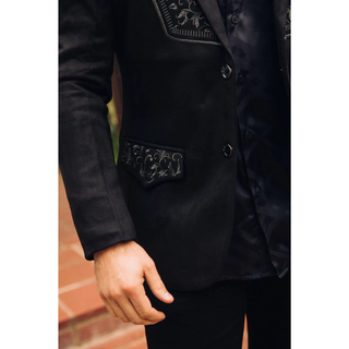 Platini Men's Black Embroidered Suede Blazer