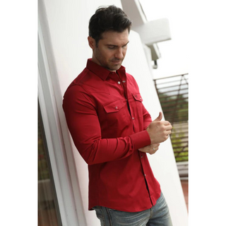 Platini Men's Modern Fit Solid Red Dress Shirt