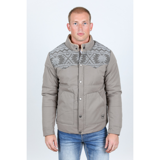 Men's Ethnic Aztec Quilted W/ Faux Fur Lined Twill Jacket - Light Grey