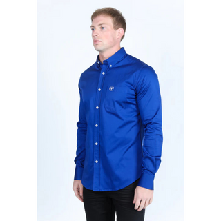 Platini Men's Single Pocket Logo Modern Fit Stretch Dress Shirt - Royal Blue