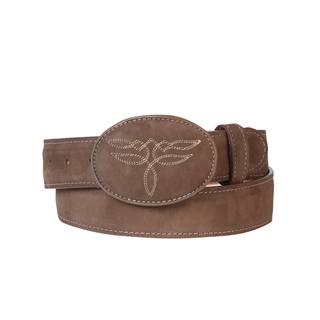 Brown leather belt with an oval buckle