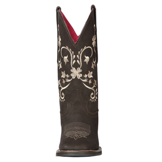 Brown cowboy boot with floral embroidery