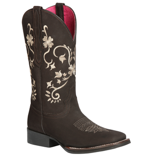Brown cowboy boot with floral embroidery