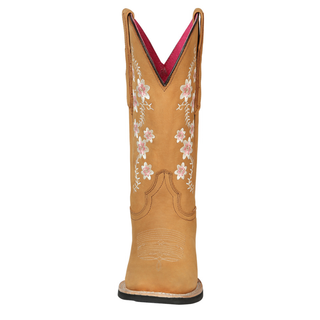 Tan cowboy boot with floral embroidery