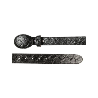 Black leather belt with embossed pattern