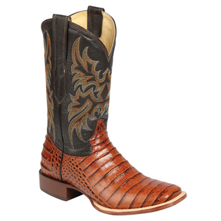 Brown cowboy boot with detailed design