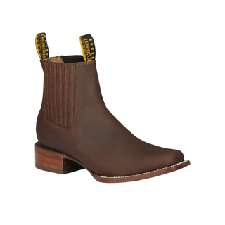 Brown leather boot with wooden heel