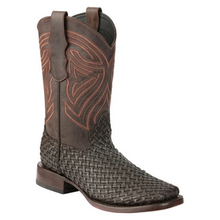 Brown cowboy boot with intricate design