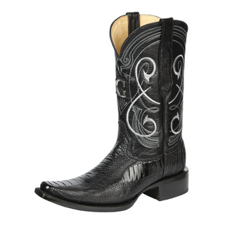 El General Men's Exotic Ostrich Leg Cowboy Boots - Black