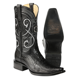 El General Men's Exotic Ostrich Leg Cowboy Boots - Black