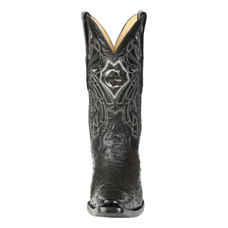 El General Men's Exotic Ostrich Leather Cowboy Boots - Black