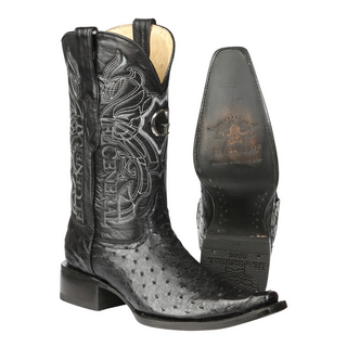 El General Men's Exotic Ostrich Leather Cowboy Boots - Black