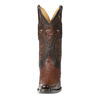 El General Men's Exotic Ostrich Leather Cowboy Boots - Brown