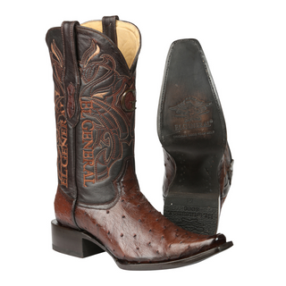 El General Men's Exotic Ostrich Leather Cowboy Boots - Brown
